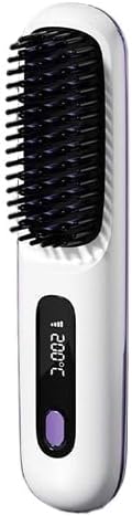 .Portable Cordless Hair Straightening Brush Mini Travel Size Ceramic Coating Anti-Scald Design Black Blue White and Pink (White)