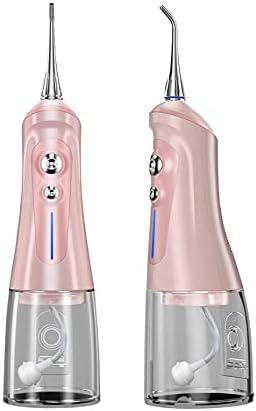 Portable Cordless Dental Oral Irrigator Water Flosser USB Rechargeable and Portable Oral Irrigator IPX7 Waterproof Water Dental Flossing 320ML Water Tank (Color : Pink)