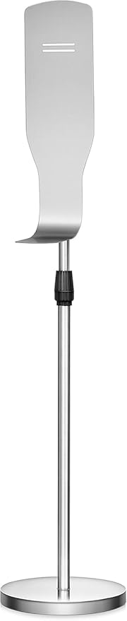 New Star Foodservice 1028881 Freestanding Adjustable Floor Stand for Hand Sanitizer Dispenser with Drip Tray and Weighted Base Customizable Stainless Steel Round Base
