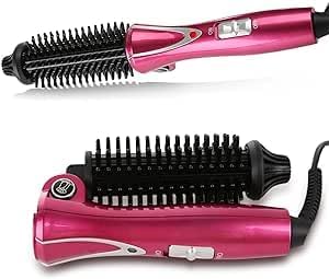 Mini Collaspe Hair Curler Tangle-Free Curling Iron Brush and Volumizer Dual Voltage Travel-Friendly Tourmaline Ceramic Ionic Hot Brush Styling Wand(Red)