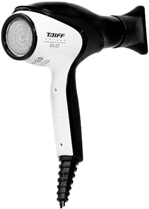 Taiff Unique Duo Professional Hair Dryer – 127V | 1875W Power | AC Motor | Tourmaline + Ionic &amp Ceramic Technology | Titanium Elements | 2 Concentrator Nozzles (Gray)