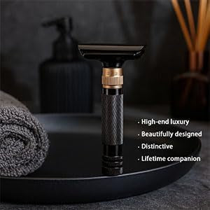 Luxurious and beautifully adjustable safety razorbest razors for menwith 10 platinum-plated razor blades 1 blade razors reusable smooth close shave (Black + Base)