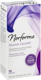 Norforms Feminine Deodorant Suppositories Long Lasting Odor Control Island Escape Scent 12 Count (Pack of 6)