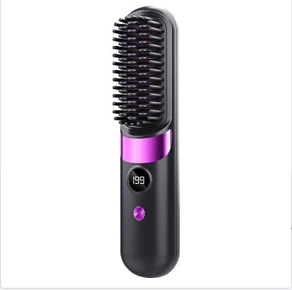 Rechargeable Ceramic Heated Hair Straightener Brush - 4 Temperature Settings Fast Straightening Frizz-Free Wireless Styling for Smooth &amp Shiny Hair
