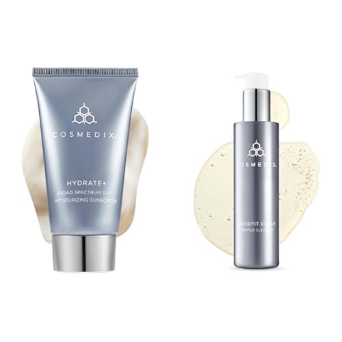 COSMEDIX Hydrate Plus SPF 17 Sunscreen &amp Benefit Clean Gentle Cleanser Gel Face Wash - Skincare Bundle