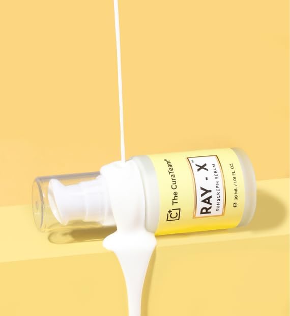 RAY-X™ Sunscreen Serum SPF 50 PA+++ with Suncat DE Broad Spectrum | UV A UV B | Blue Light Protection | Titanium Dioxide for Sun burn Sun Damage by Harmful Rays | Glowing Skin | 30ml