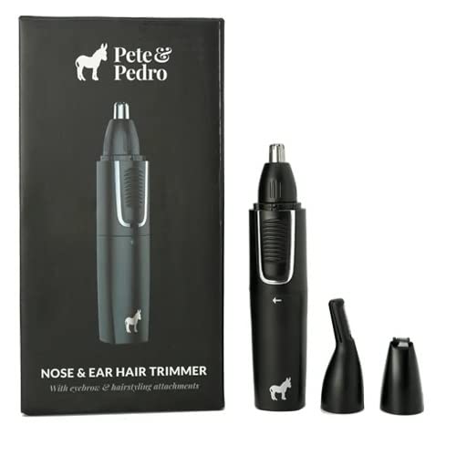 Pete &amp Pedro Nose &amp Ear Hair Trimmer – Clipper Has 3 Attachments for Nose/Ear Eyebrows Trimming &amp Facial Hair Detailing | Men &amp Women Stainless Steel Wet/Dry USB | As Seen on Shar