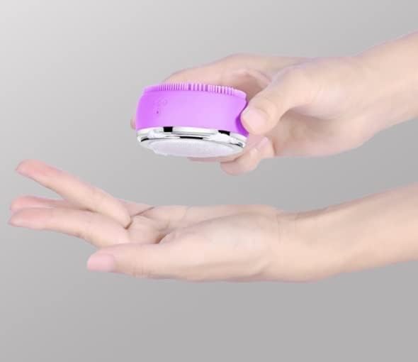 Facial Cleansing Brush Electric Spin Facial Brush 3 Levels Adjustable Silicone Waterproof Cleansing Instrument Vibration Heating Beauty Instrument (Color : Purple)