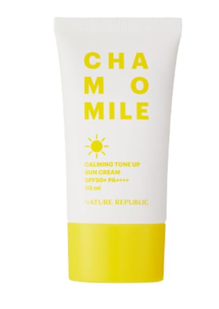Chamomile Calming Tone-Up Sun Cream SPF50+ PA++++ Made in Korea Pink Tone-Up Non-Sticky with Chamomile Flower Oil