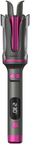 Automatic Rotating Curling Iron Beach Waves Curling Wand Portable Hair Curler 500 Million Ionic Dual Voltage &amp Lightweight for Travel Ceramic Coating 1 Inch Metallic Gray