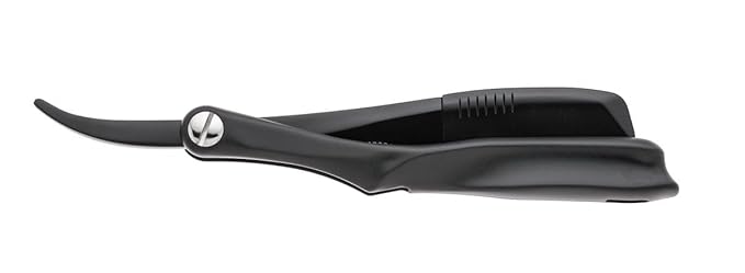 Black Folding Straight Edge Razor W/Pack Of 10 Blades
