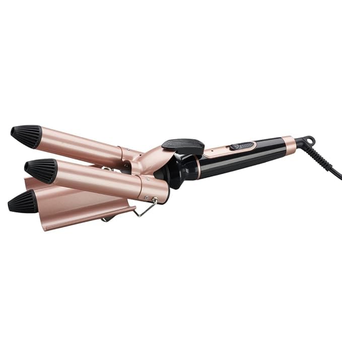Rucci 3 Jumbo Barrel Curling Iron Wand Crimper Instant Heating Beachwaver Beachy Hair Style Bender in a Matter of Minute Ceramic Long-Lasting Curly Wavy Hair