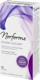 Norforms Feminine Deodorant Suppositories Long Lasting Odor Control Island Escape Scent 12 Count (Pack of 6)