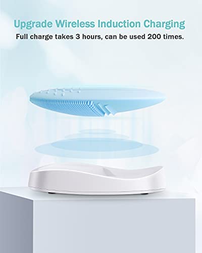 EZBASICS Facial Cleansing Brush Waterproof Sonic Vibrating Face Brush for Deep Cleansing Gentle Exfoliating and Massaging Inductive charging (Blue)
