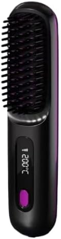 .Portable Cordless Hair Straightening Brush Mini Travel Size Ceramic Coating Anti-Scald Design Black Blue White and Pink (Black)