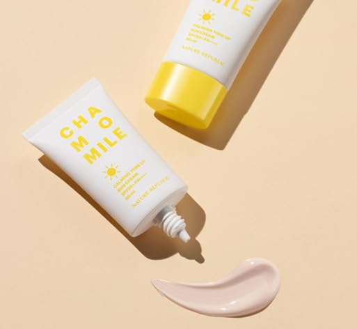 Chamomile Calming Tone-Up Sun Cream SPF50+ PA++++ Made in Korea Pink Tone-Up Non-Sticky with Chamomile Flower Oil