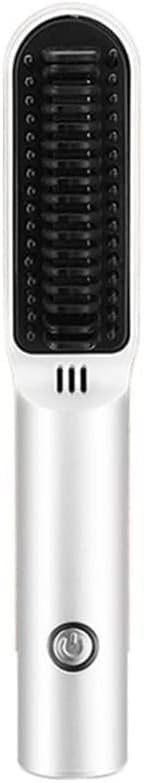 Travel Portable Hair Heating Comb 2 in 1 USB Charging Professional Hair Brush Straightener and Curler Styling Tools (Color : White)