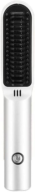 Travel Portable Hair Heating Comb 2 in 1 USB Charging Professional Hair Brush Straightener and Curler Styling Tools (Color : White)