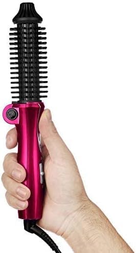 Mini Collaspe Hair Curler Tangle-Free Curling Iron Brush and Volumizer Dual Voltage Travel-Friendly Tourmaline Ceramic Ionic Hot Brush Styling Wand(Red)