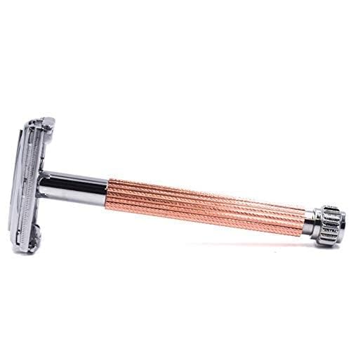 Parker 29L Rose Gold Long Handle Butterfly Open Double Edge Safety Razor for Men &amp Women 5 Parker Premium Platinum Double Edge Razor Blades Included
