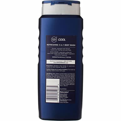 NIVEA FOR MEN Body Wash Cool 16.90 oz (Pack of 8)