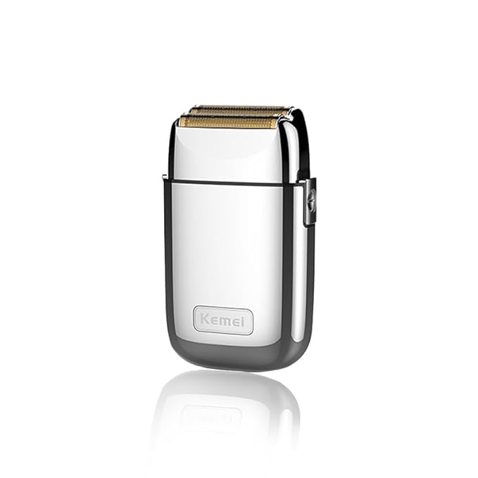KEMEI KM-TX1 Men's Metal Double Electric Razor Cordless Type-C Rechargeable for Wet/Dry Close Shaving (Silvery)