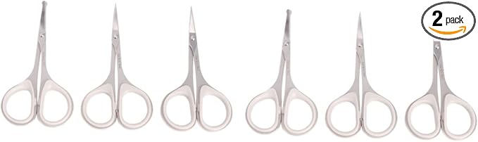 NOLITOY 6pcs Grooming Scissors Nose Hair Trimmer Vibrissa Scissors Eyebrow Double-head Stainless Steel Easy to Use