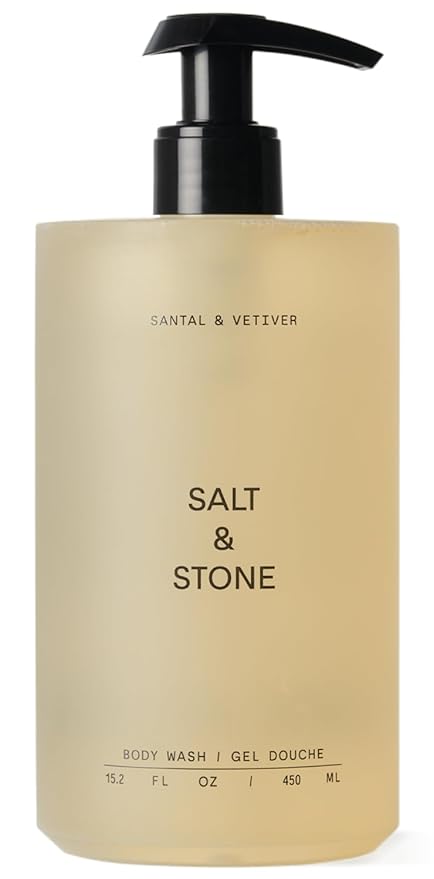 Salt &amp Stone Body Wash with Antioxidants for Deep Moisture | For Women &amp Men Sulfate Paraben &amp Dye Free Leaving Skin Soft and Hydrated | Santal &amp Vetiver 15.2 fl oz