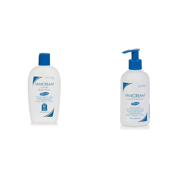 Vanicream Gentle Body Wash -12 fl oz and Liquid Cleanser - 8 fl oz Bundle for Sensitive Skin