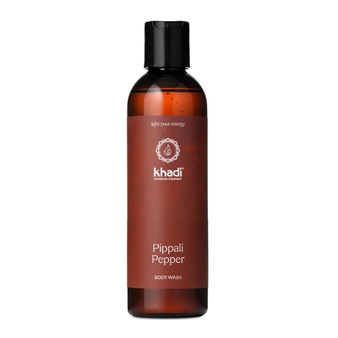 KHADI PIPPALI PEPPER BODYWASH – Ayurvedic Shower Gel – 100% Natural – Cleanses &amp Cares Intensely – Vitalizing &amp Invigorating – Pepper Cardamom Cloves and Nutmeg – 200ml