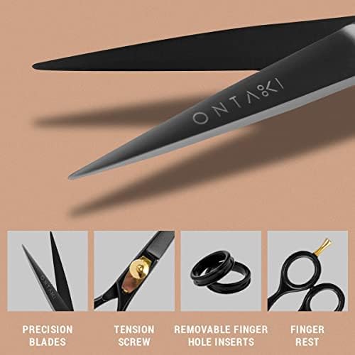 Ontaki Beard &amp Moustache Scissors for Men - 5.5 Japanese Steel Black - Precision Sharp Blades Ergonomic Finger Rest &amp Adjustable Tension Screw for Perfect Trimming - Beard Grooming Scissors