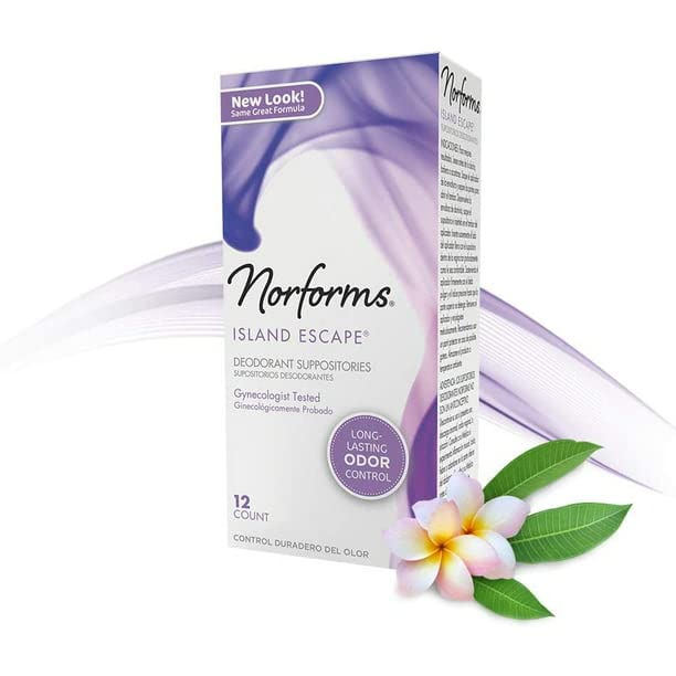 Norforms Feminine Deodorant Suppositories Long Lasting Odor Control Island Escape Scent 12 Count (Pack of 11)