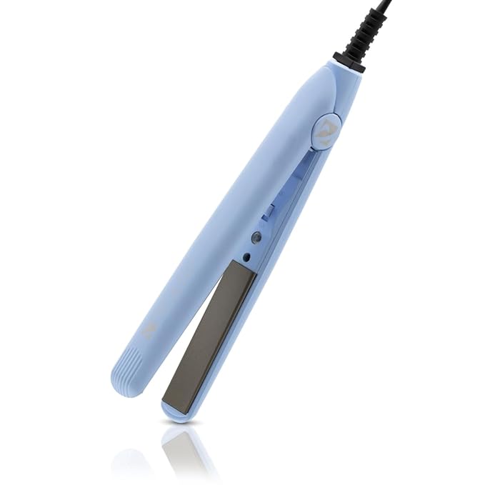 PRODCMSICEBLUE-MB-118DC Mini Silk Travel-Perfect 0.5' Tourmaline Ceramic Dual Voltage Flat Iron - Diamond Collection - Ice Blue