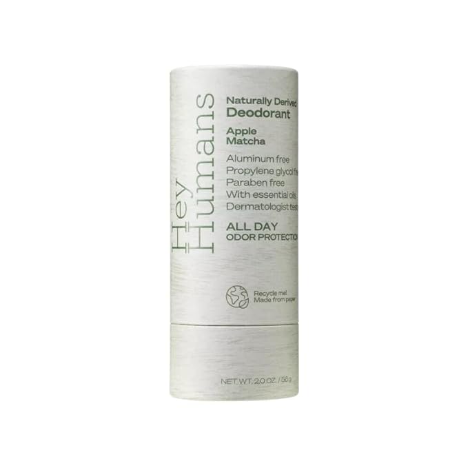 Hey Humans Deodorant Aluminum Free Deodorant for Women and Men Contains Naturally Derived Ingredients All Day Odor Control Refreshing Essential Oils Earth Friendly Package Apple Matcha