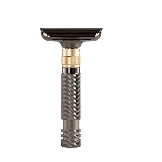 Luxurious and beautifully adjustable double-edged safety razor with 10 platinum-plated stainless steel razor blades reusable razor kit eco-friendly smooth close shave (Glossy Black)