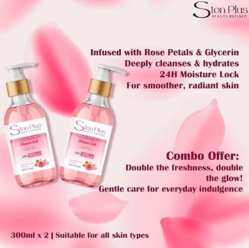 Rose Petal Shower Gel (300ml) - Natural Body Wash with Pure Rose Extracts | Gentle &amp Refreshing Moisturizing Skin Cleanser | Sulfate &amp Paraben-Free