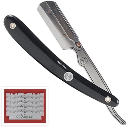 Parker Safety Razor Classic Black Straight Edge Barber Razor Shave Set - Includes 100% Pure Badger Brush Chrome Stand SRB Shavette Razor and 100 Blades