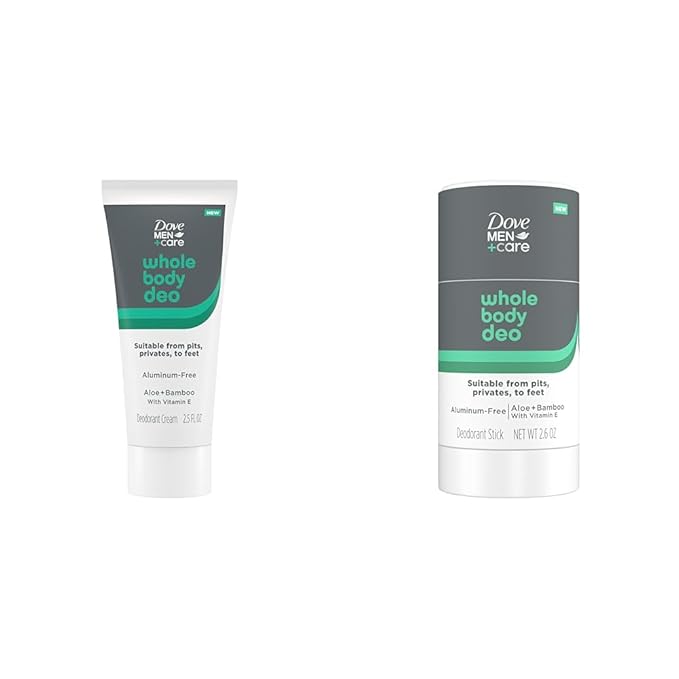 Dove Men+Care Whole Body Deo Aluminum-Free Deodorant Cream Aloe + Bamboo 2.5 fl oz &amp Stick Aloe + Bamboo Helps Avoid Chafing 2.6 oz