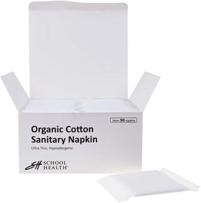 School Health - Organic Cotton Sanitary Napkins Regular Absorbency Ultra Thin Pads for Women - 50 Count