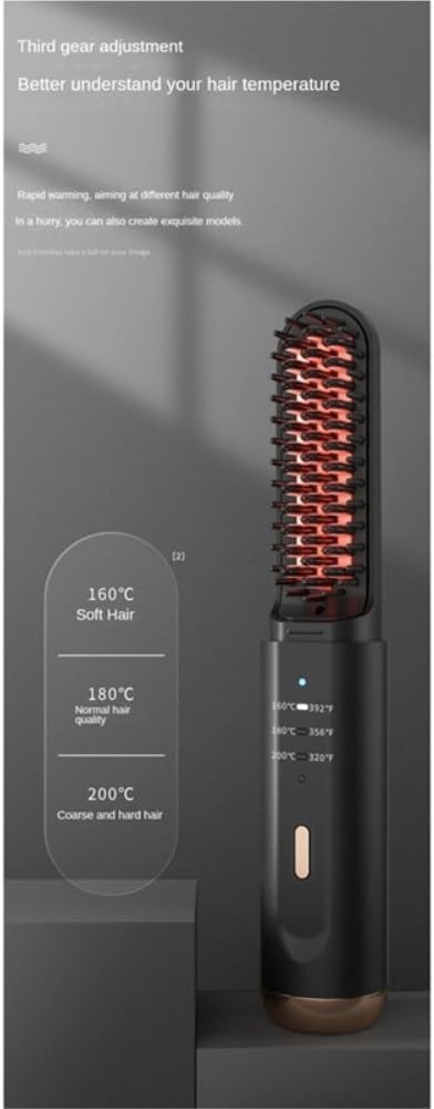 Rechargeable Multifunctional Cordless Hair Straightener Brush Fast Heated Straightener Brush Negative Ions Electric Hot Comb Hair