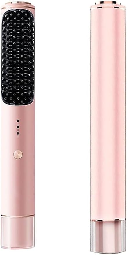 Cordless Hair Straightening Brush with 3 Levels Temperature Auto-Off Anti-Scald Hot Travel Heated Comb USB C Type C Portable Hair Straightener - Pink