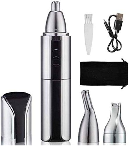 Ear and Nose Hair Trimmer Clipper for Men Women USB Rechargeable Professional Electric Eyebrow Hair Trimmer with Waterproof Head (Silver)
