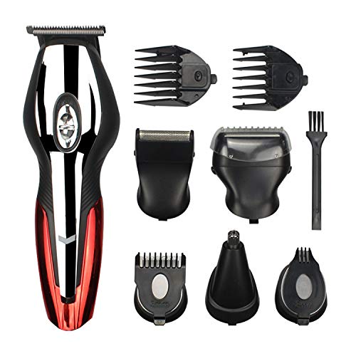 Beard Trimmer Cordless Hair Clippers Hair Trimmer for Men Waterproof Body Mustache Nose Ear Facial Cutting Groomer Electric Shaver 6 in 1 Grooming Kit (Red)
