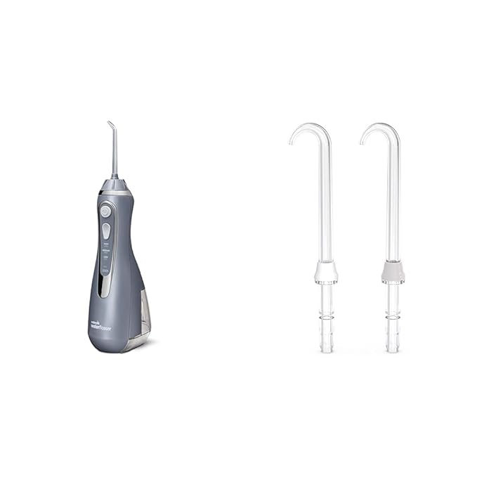 Waterpik Cordless Advanced Water Flosser for Teeth Gums Braces Dental Care with Travel Bag &amp Genuine Implant Denture Replacement Tips Water Flosser Tip Replacement DT-100E
