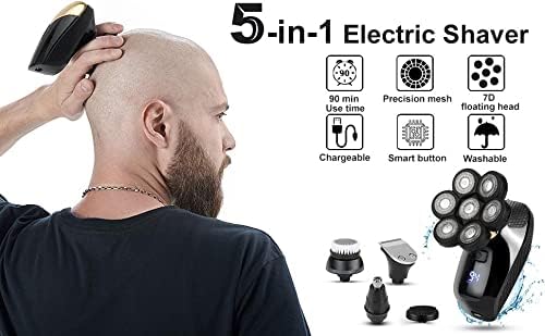 Head Shavers for Bald Men 7D Electric Razor for Men 5 in 1 Head Shavers Rotary Shaver Waterproof Grooming Kit Cordless 7 Blade Bald Shaver LED Display