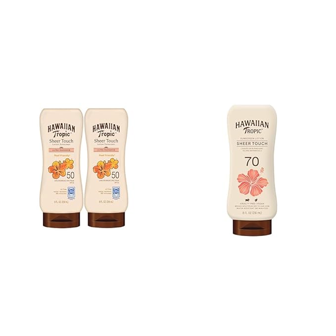 Hawaiian Tropic Sheer Touch Ultra Radiance SPF 50 Twin Pack &amp SPF 70 Sunscreen Lotion Bundle | Hawaiian Tropic Sunscreen