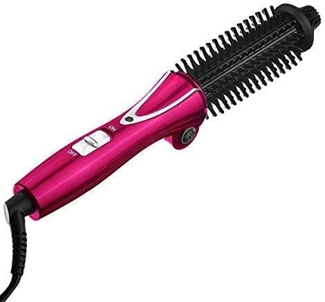 Mini Collaspe Hair Curler Tangle-Free Curling Iron Brush and Volumizer Dual Voltage Travel-Friendly Tourmaline Ceramic Ionic Hot Brush Styling Wand(Red)