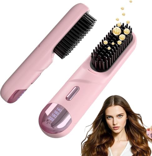 2Pcs Numoya GoBrush Pro 2025 Cordless Hair Straightener Brush for Short Hair Portable Travel Hair Straightener Cepillo Alisador De Cabello 9 Temp Settings 9600mAh Rechargeable (Pink)