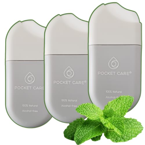 POCKET CARE Hydrating Natural Peppermint Hand Sanitizer Spray – 100% Natural Moisturizing Citrus Formula Travel Size 0.50 fl oz (3-Pack) Gentle Daily Hand Cleanser for Sensitive Skin