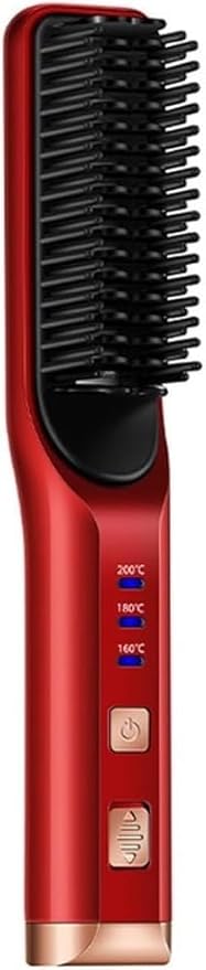 Heating Straight Hair Brush Fast Styling Portable Wireless Hair Flat Irons Straightening Comb USB Rechargebattery (Color : Red)